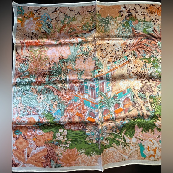 100% Silk scarf bandana tropical rainforest - Picture 1 of 7